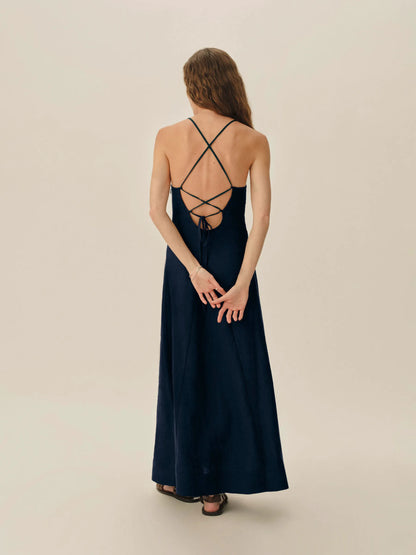 Dark Navy Sea Breeze Linen Slip Dress