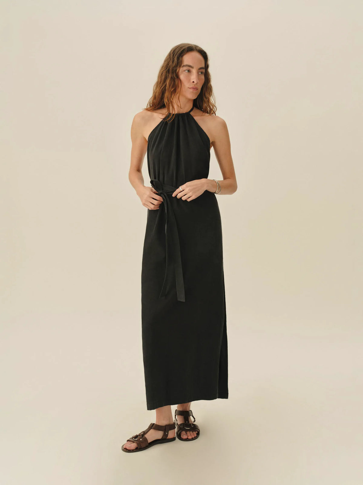 Black Sunset Silk Linen Wrap Dress