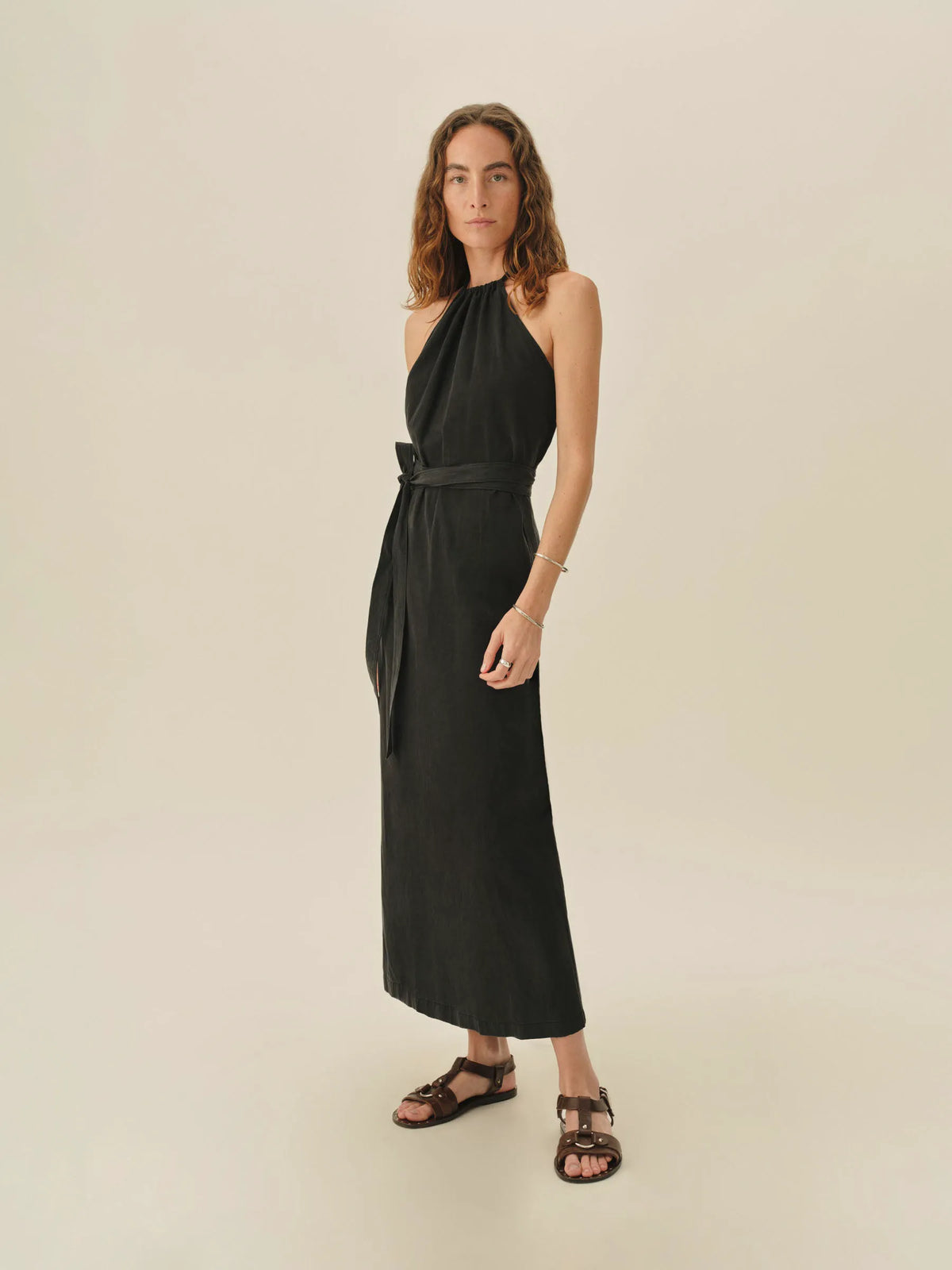 Black Sunset Silk Linen Wrap Dress