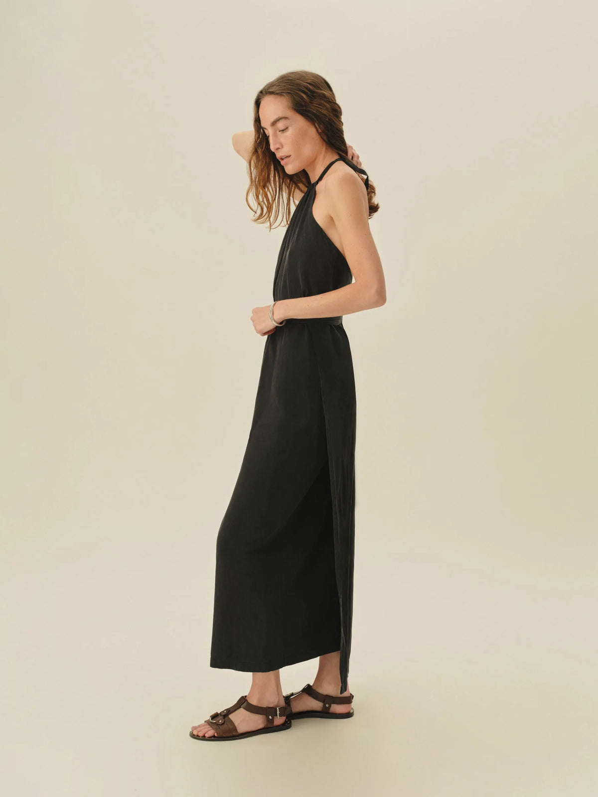 Black Sunset Silk Linen Wrap Dress
