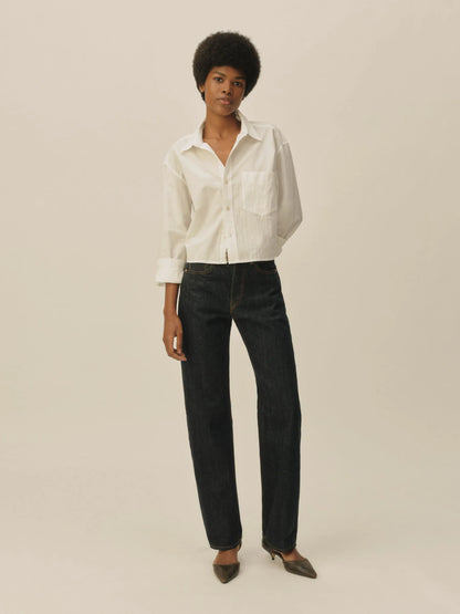 White Mainstay Cotton Cut-Off Long Sleeve Button Down