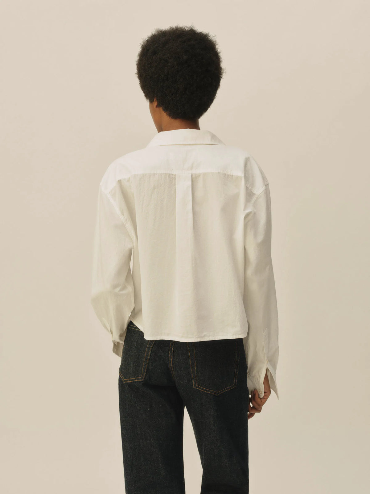 White Mainstay Cotton Cut-Off Long Sleeve Button Down
