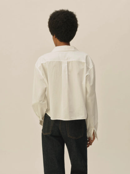 White Mainstay Cotton Cut-Off Long Sleeve Button Down