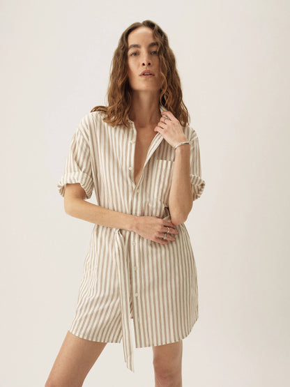 Natural / Brown Reef Stripe Mainstay Cotton Ss Shirt Dress