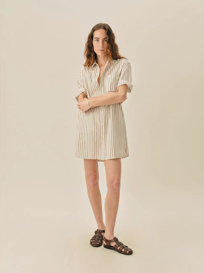 Natural / Brown Reef Stripe Mainstay Cotton Ss Shirt Dress