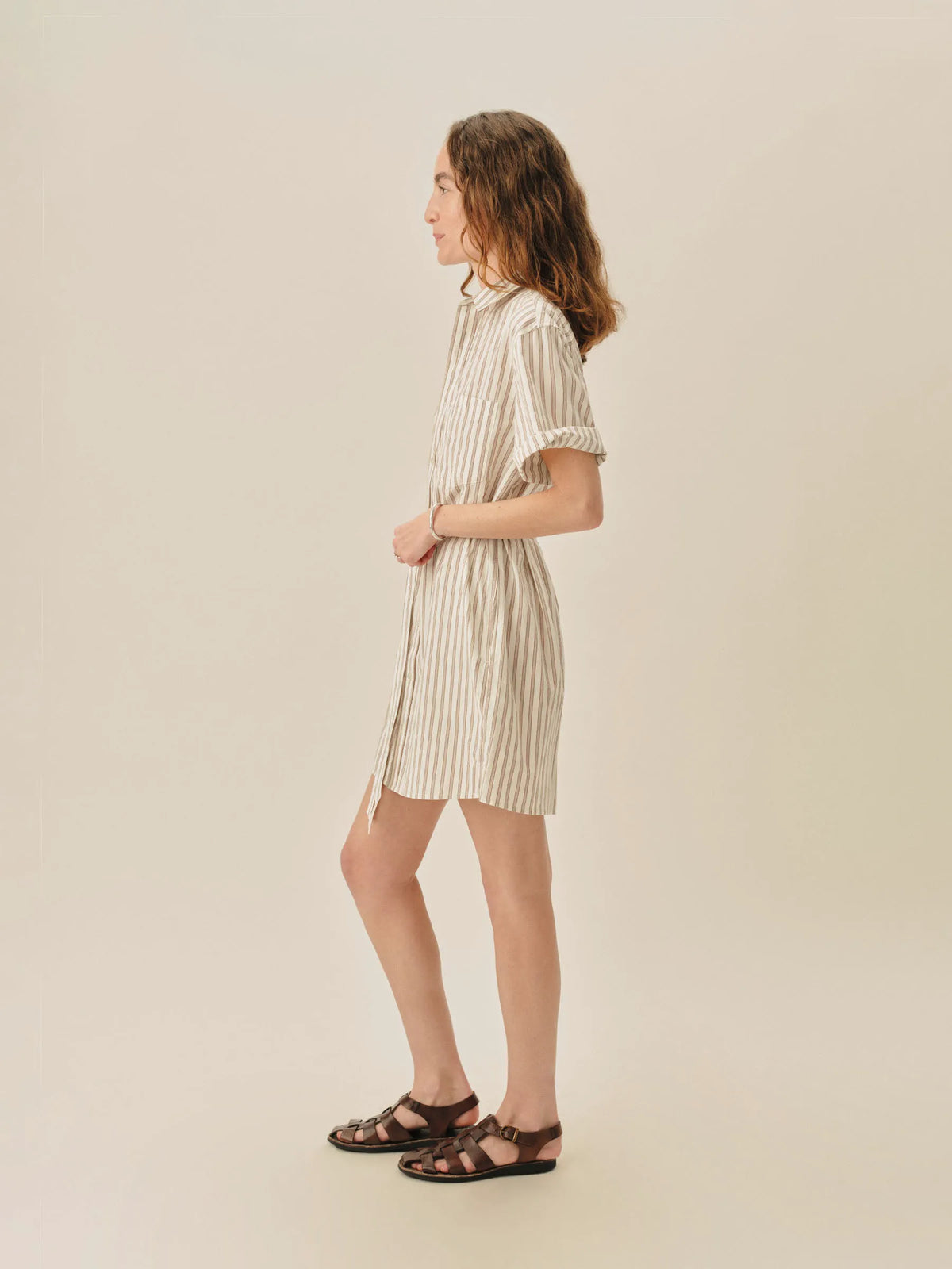 Natural / Brown Reef Stripe Mainstay Cotton Ss Shirt Dress
