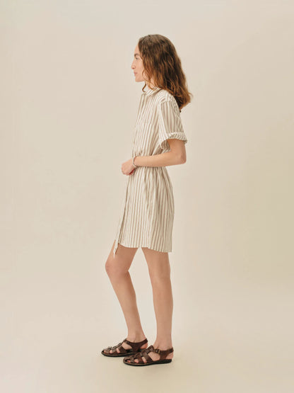 Natural / Brown Reef Stripe Mainstay Cotton Ss Shirt Dress