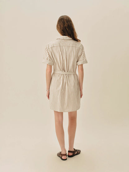 Natural / Brown Reef Stripe Mainstay Cotton Ss Shirt Dress