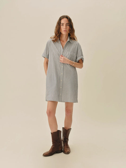 Hampton Stripe Blue / White Mainstay Cotton Ss Shirt Dress