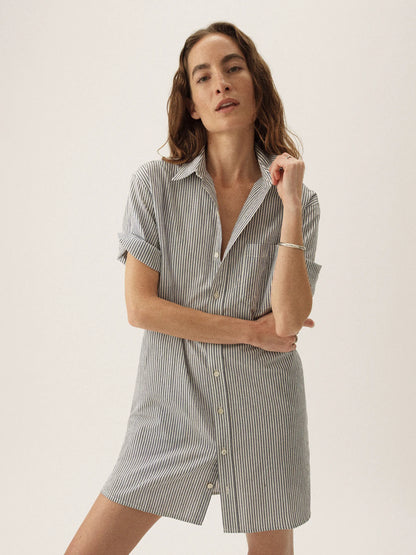 Hampton Stripe Blue / White Mainstay Cotton Ss Shirt Dress