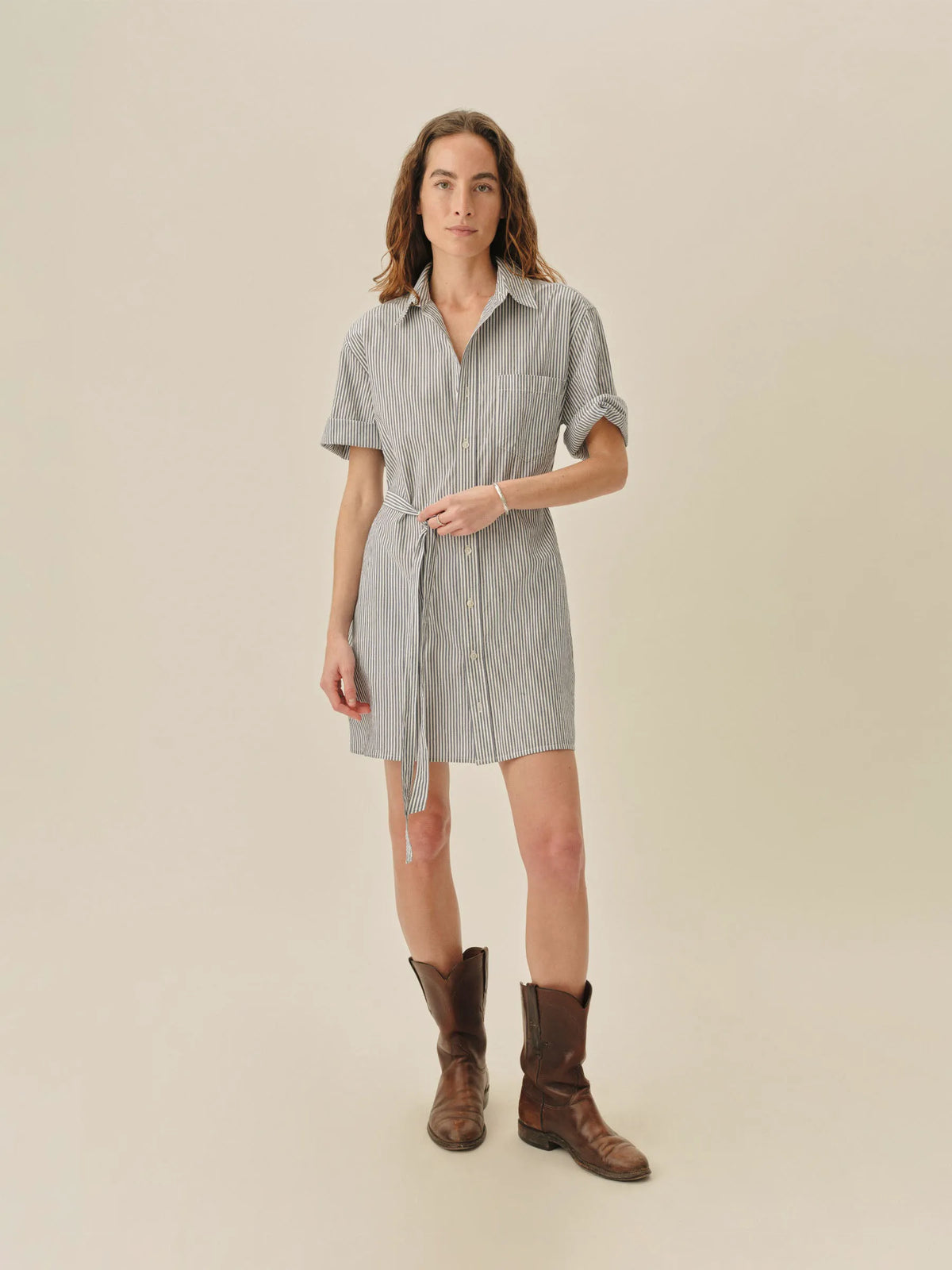 Hampton Stripe Blue / White Mainstay Cotton Ss Shirt Dress