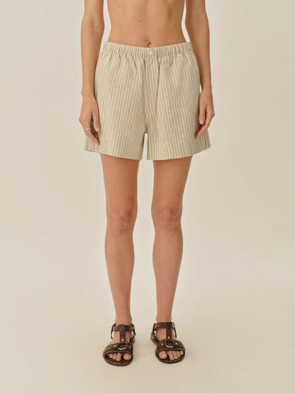 Natural / Khaki Summer Stripe Mainstay Cotton Linen Boxer Short