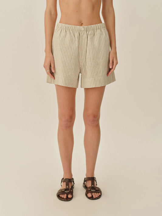 Natural / Khaki Summer Stripe Mainstay Cotton Linen Boxer Short