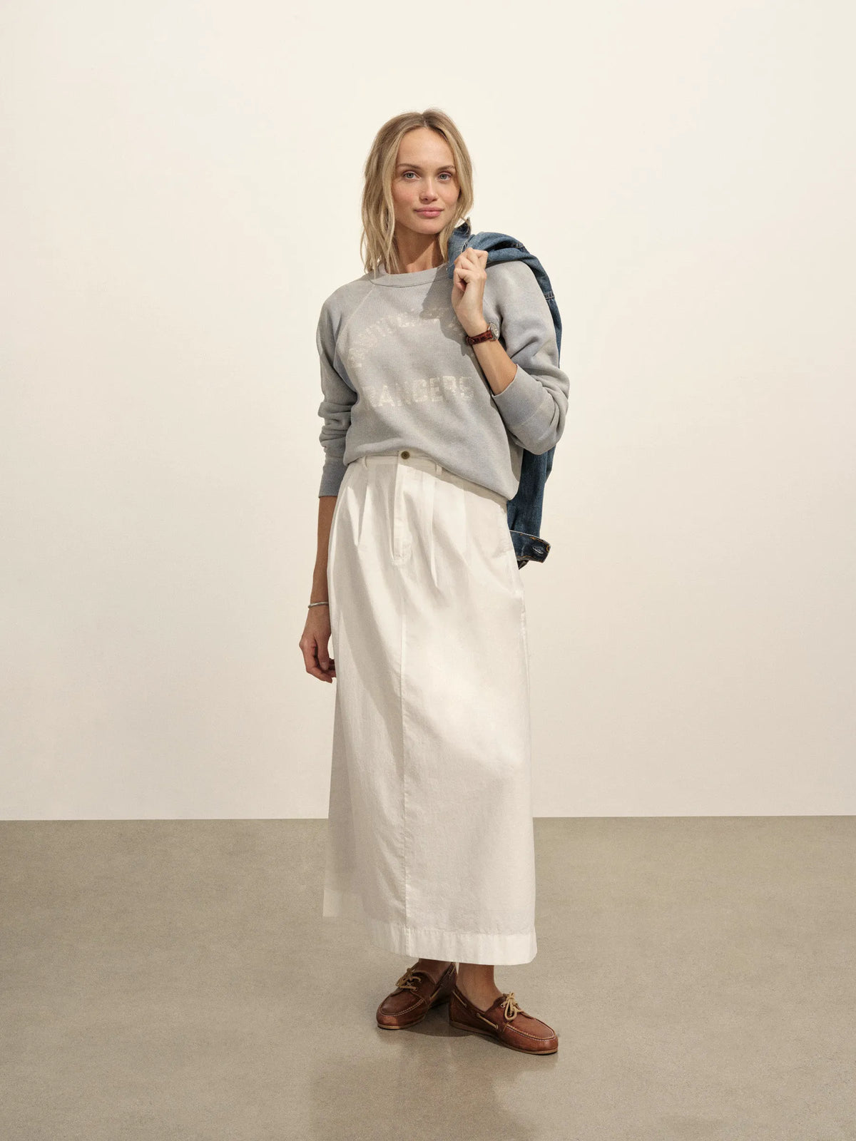 White Paperweight Poplin Pleated Skirt