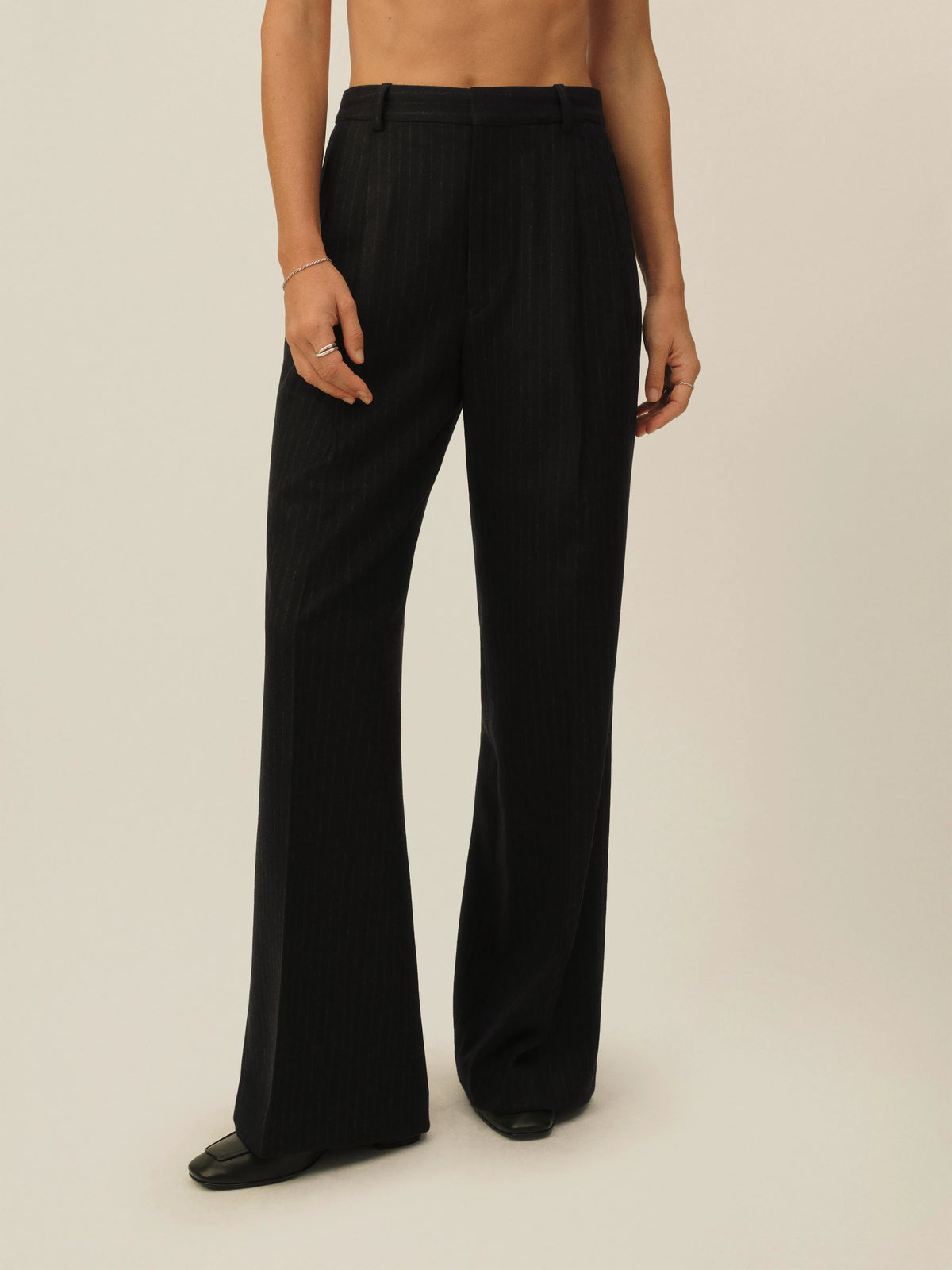 Navy Chalk Stripe Hollywood Pleated Pant