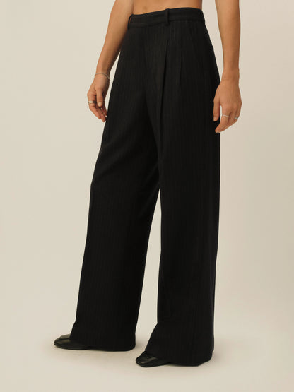 Navy Chalk Stripe Hollywood Pleated Pant