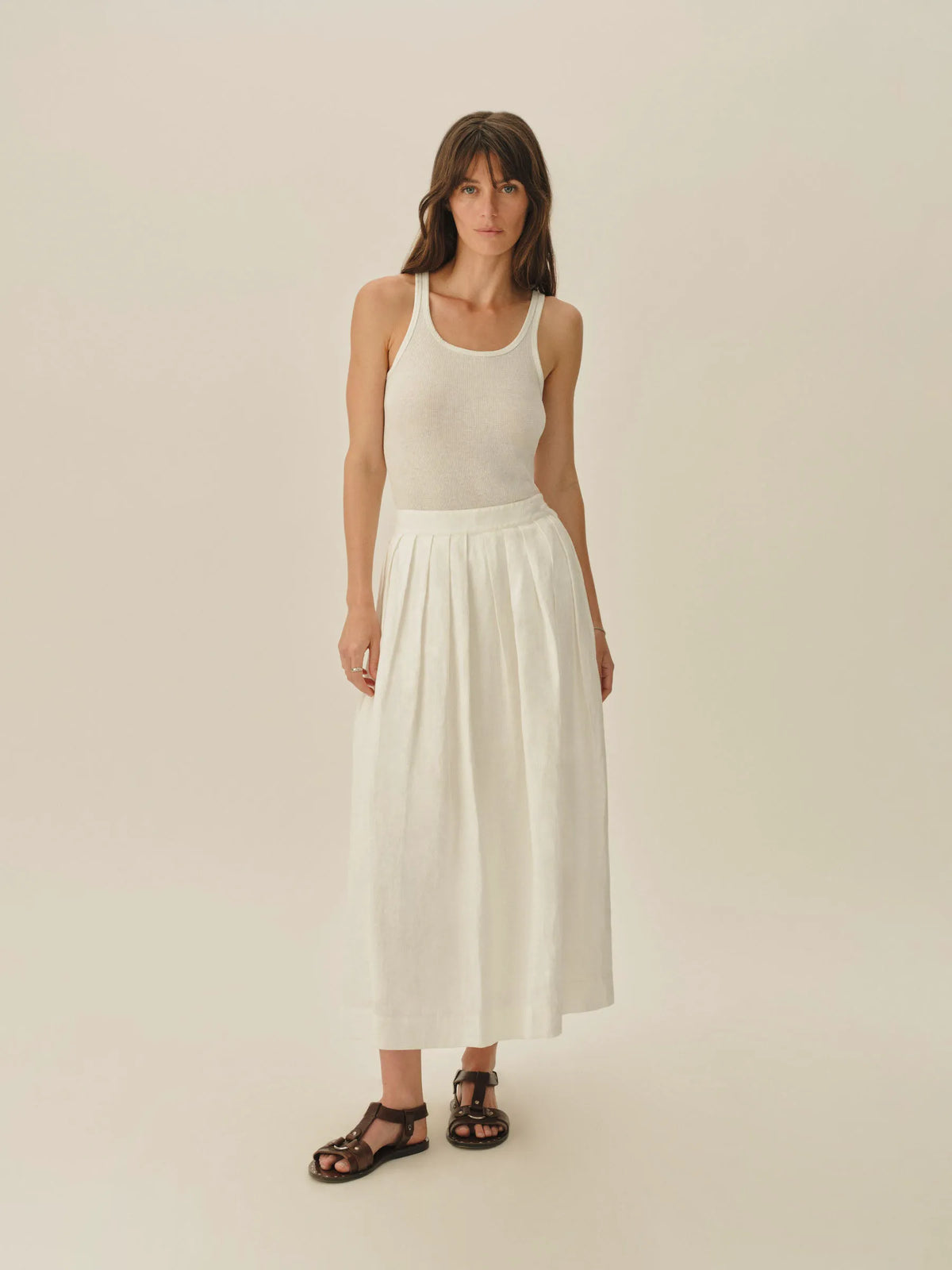 Natural Vintage Linen Pleated Skirt