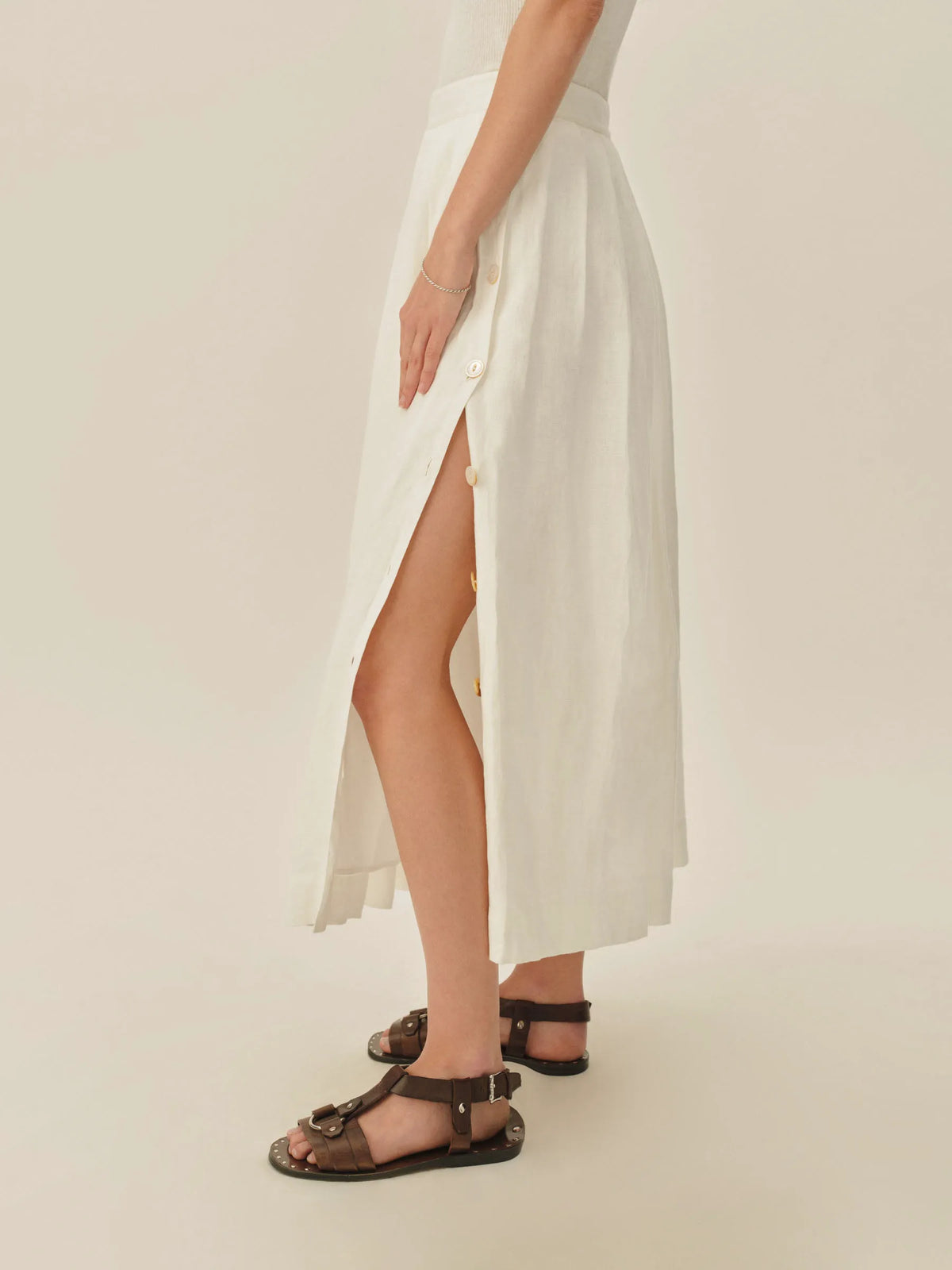 Natural Vintage Linen Pleated Skirt