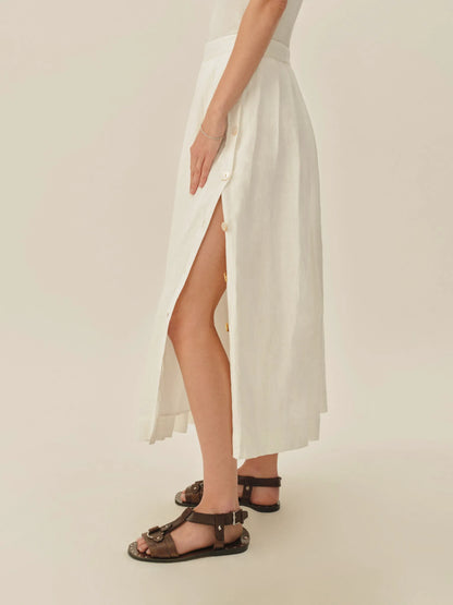 Natural Vintage Linen Pleated Skirt