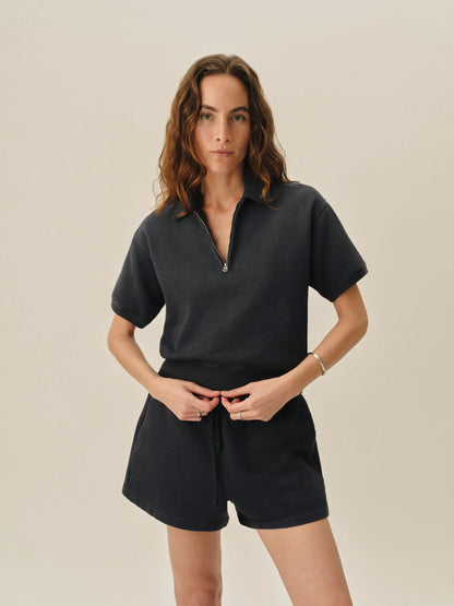 Dark Navy Venice Wash Vintage Interloop Short Sleeve Quarter Zip
