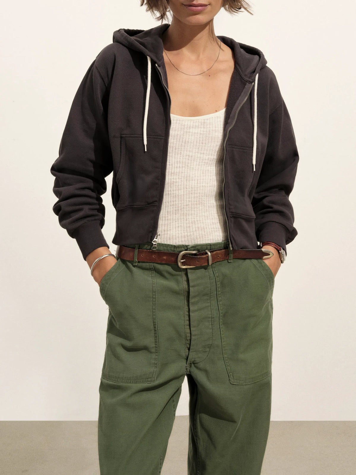 Soft Black Venice Wash Vintage Interloop Full-Zip Hoodie