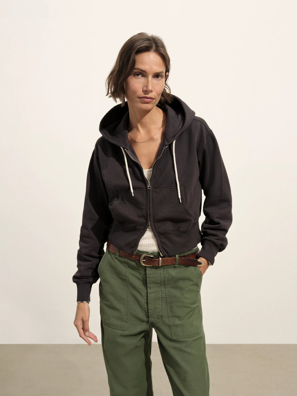 Soft Black Venice Wash Vintage Interloop Full-Zip Hoodie