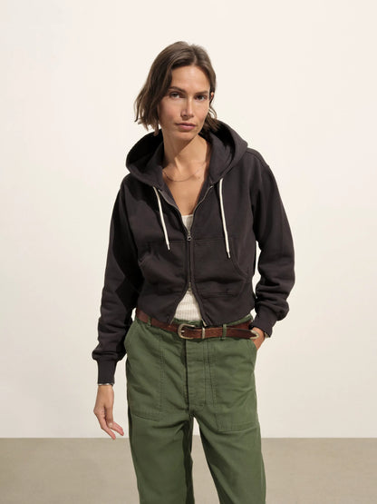 Soft Black Venice Wash Vintage Interloop Full-Zip Hoodie
