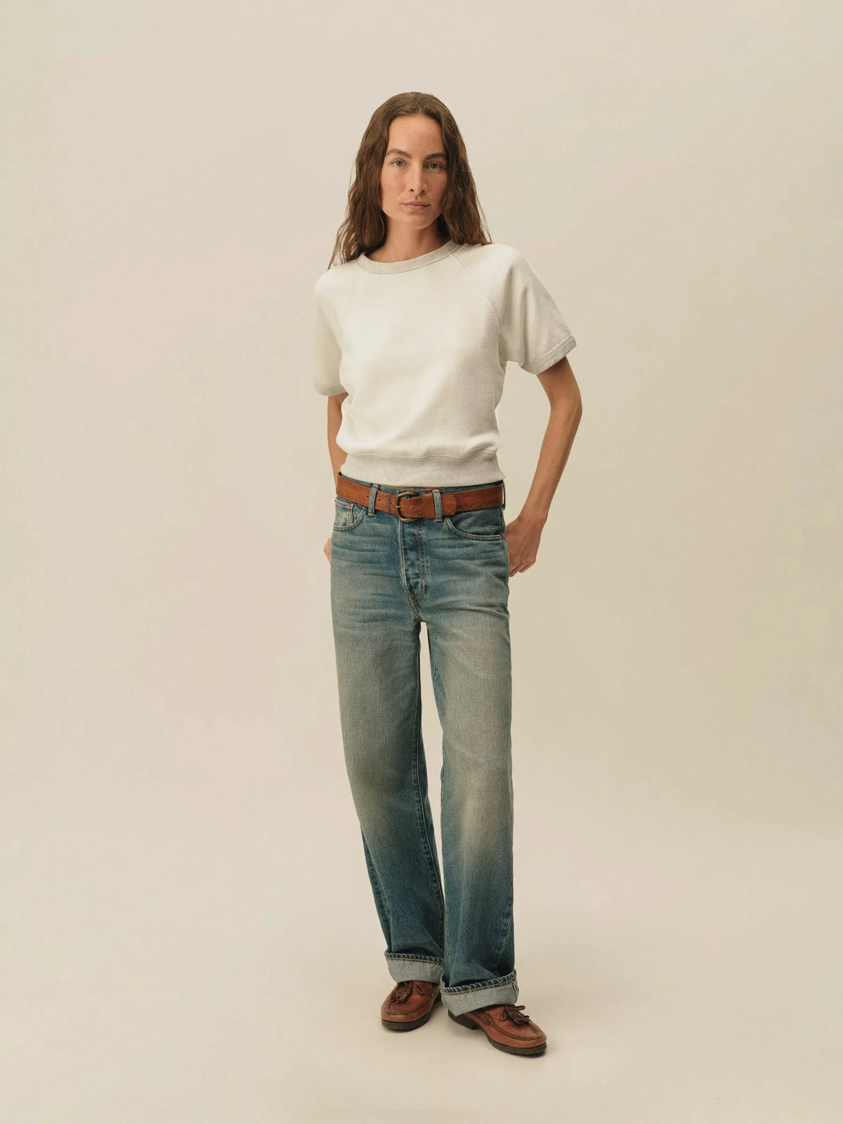 Two-Tone Heather Grey Featherweight Terry Ss Sweatshirt