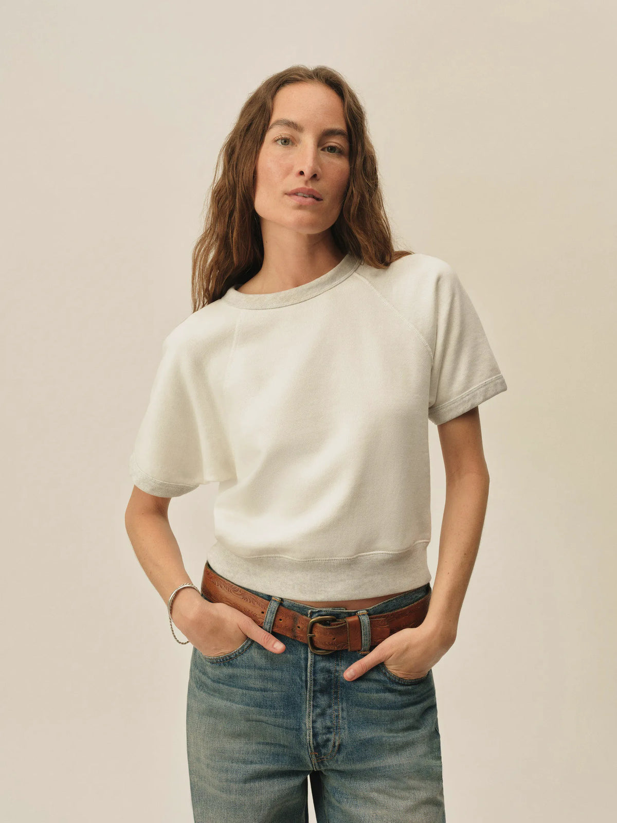 Two-Tone Heather Grey Featherweight Terry Ss Sweatshirt