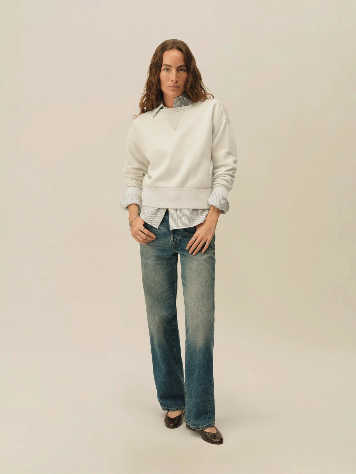 Two-Tone Heather Grey Featherweight Terry Shrunken Crew