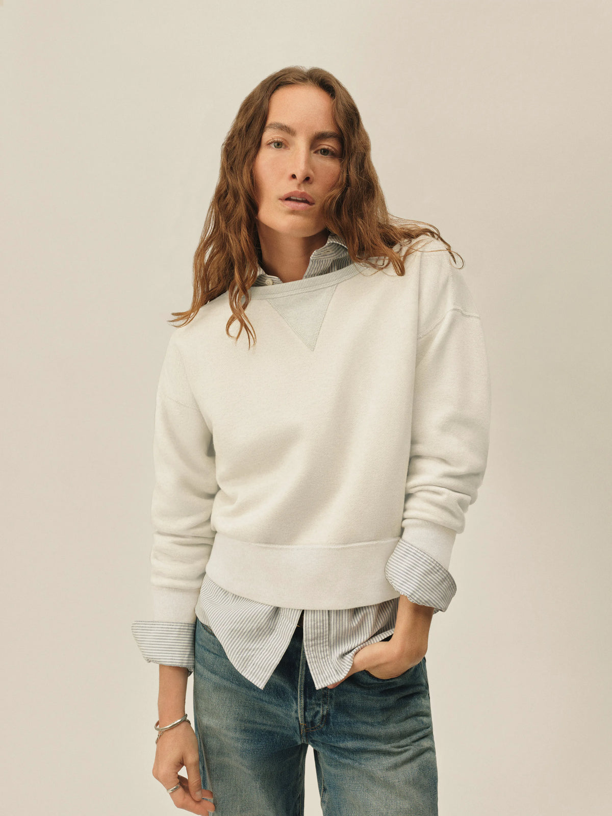 Two-Tone Heather Grey Featherweight Terry Shrunken Crew