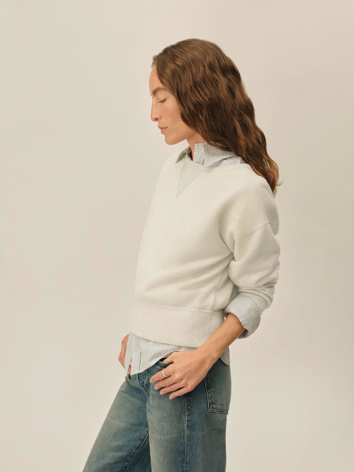 Two-Tone Heather Grey Featherweight Terry Shrunken Crew