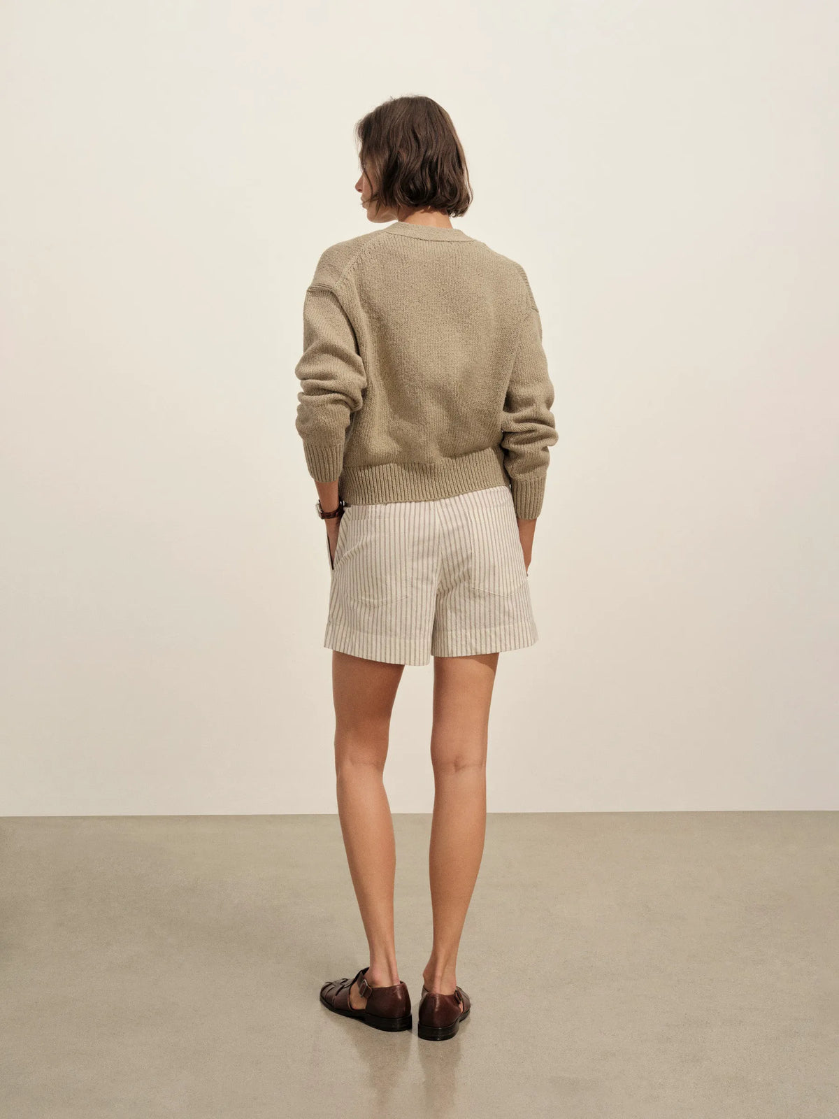 Washed Khaki Soft Spun Cotton Boxy Cardigan