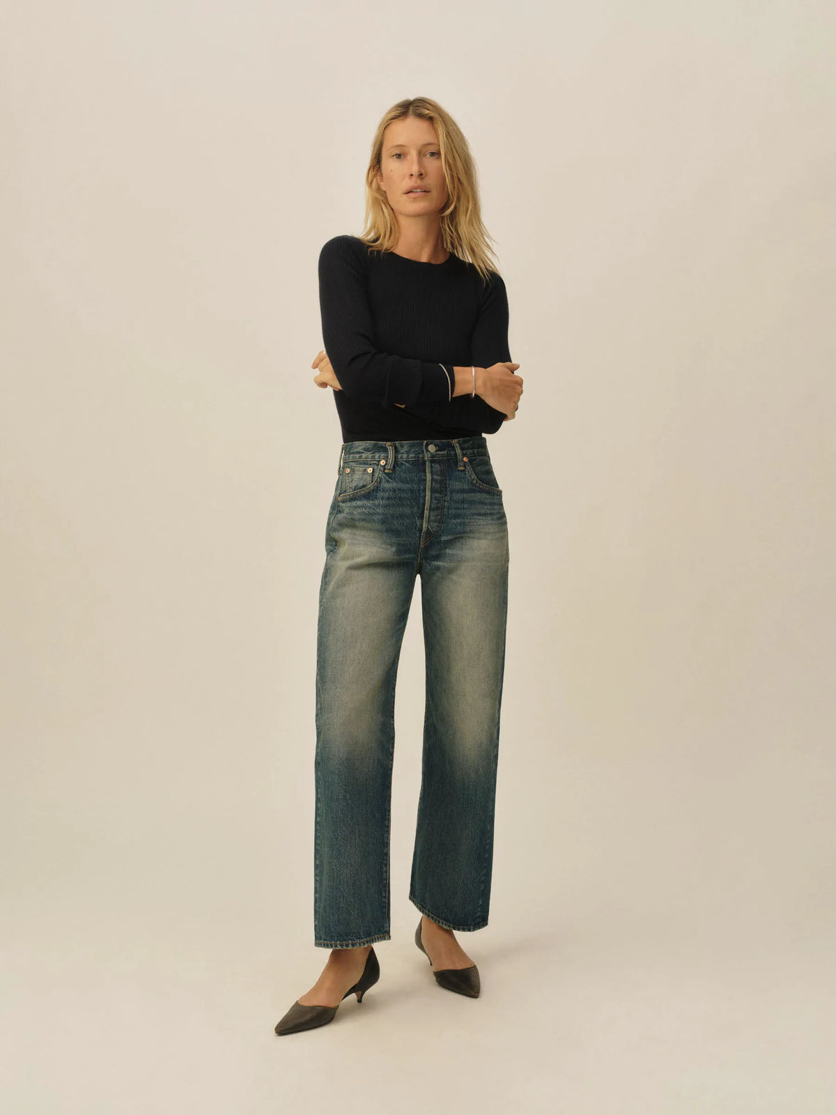 Dark Navy Featherweight Silk Cashmere L/S Crew