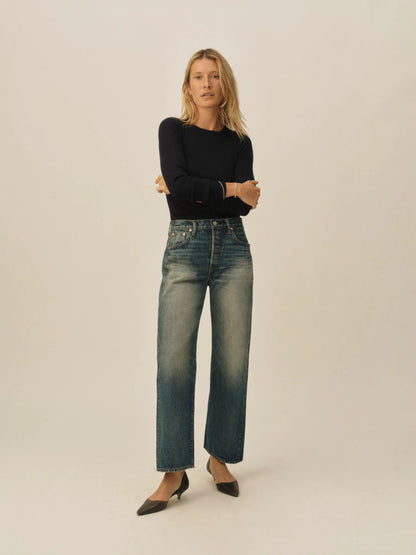 Dark Navy Featherweight Silk Cashmere L/S Crew