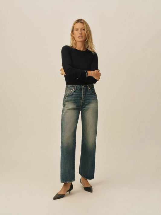 Dark Navy Featherweight Silk Cashmere L/S Crew