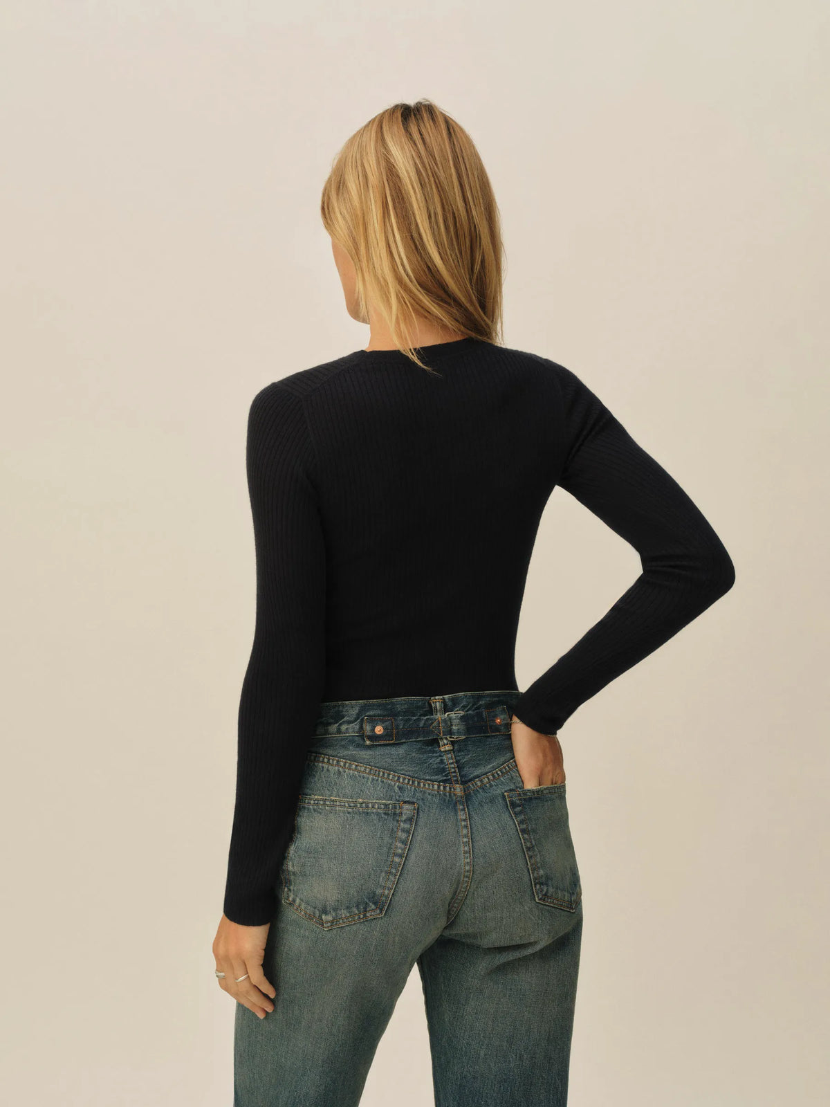 Dark Navy Featherweight Silk Cashmere L/S Crew