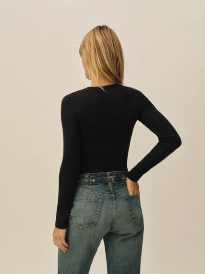 Dark Navy Featherweight Silk Cashmere L/S Crew
