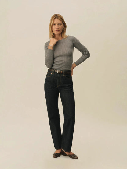 Heather Grey Featherweight Silk Cashmere L/S Crew