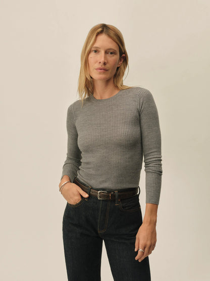 Heather Grey Featherweight Silk Cashmere L/S Crew