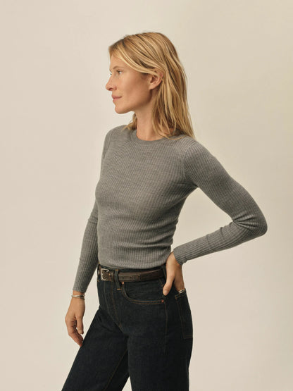 Heather Grey Featherweight Silk Cashmere L/S Crew
