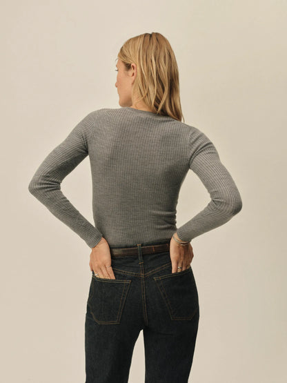 Heather Grey Featherweight Silk Cashmere L/S Crew