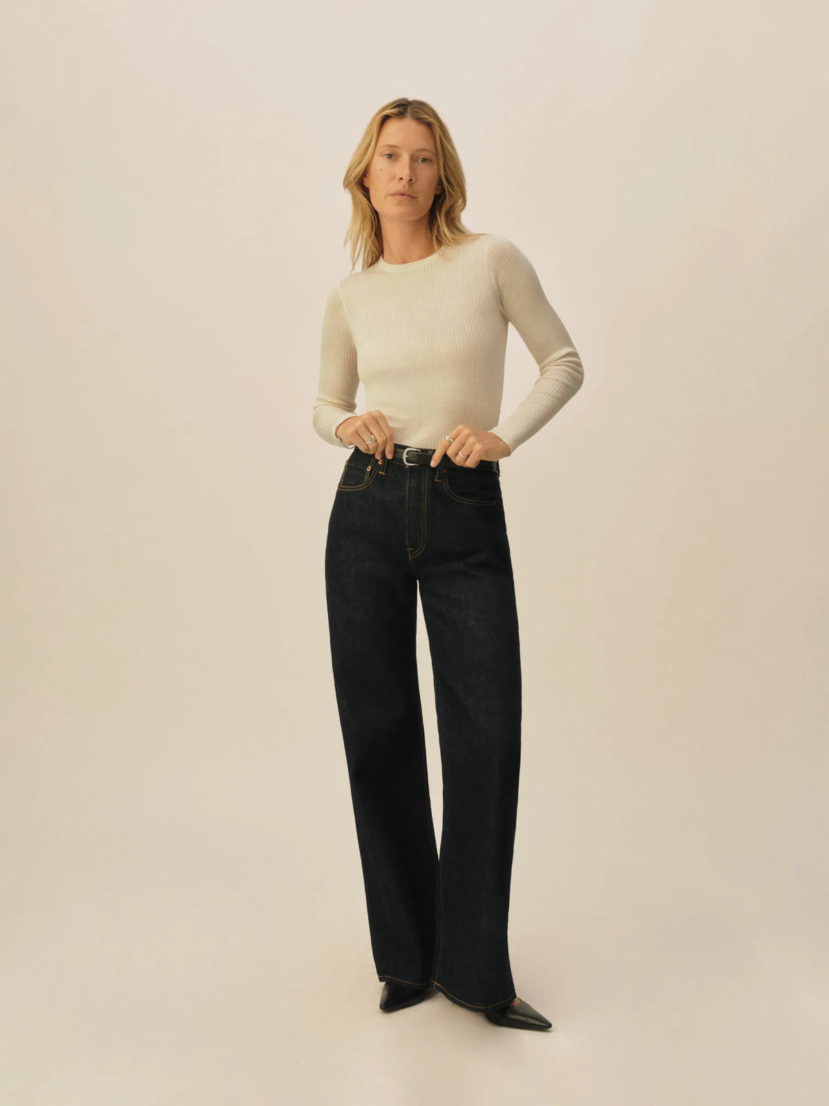 Natural Featherweight Silk Cashmere L/S Crew