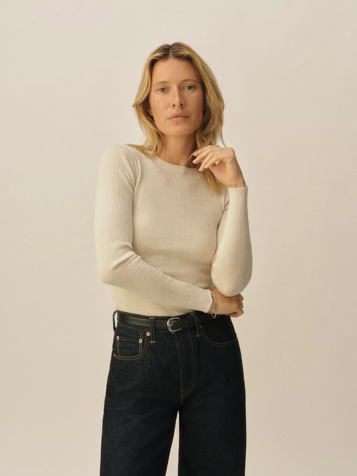 Natural Featherweight Silk Cashmere L/S Crew