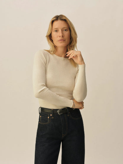 Natural Featherweight Silk Cashmere L/S Crew