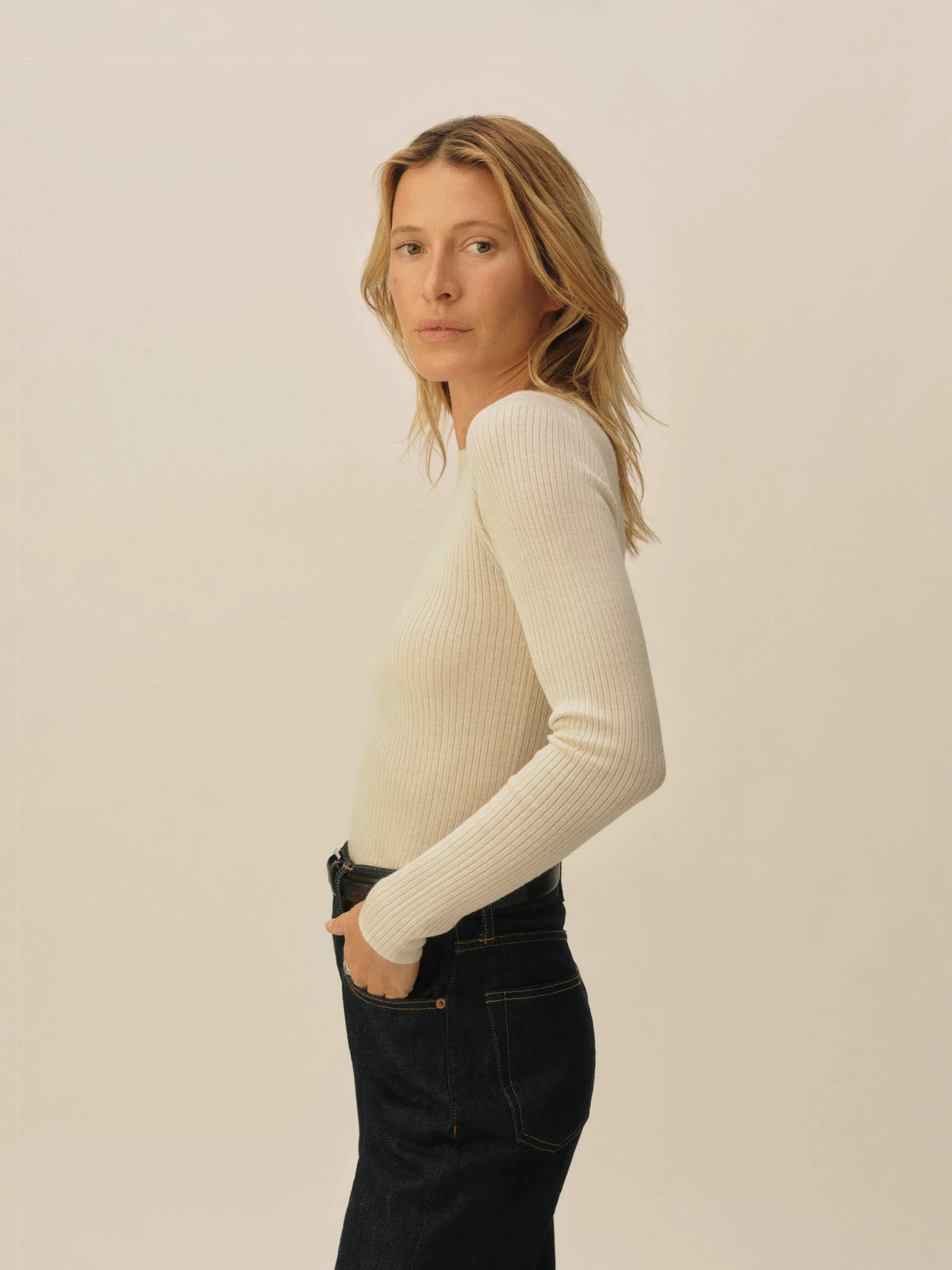 Natural Featherweight Silk Cashmere L/S Crew