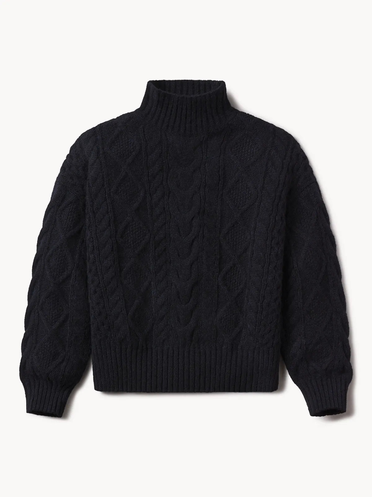 Dark Navy Highland Alpaca Cable Turtleneck