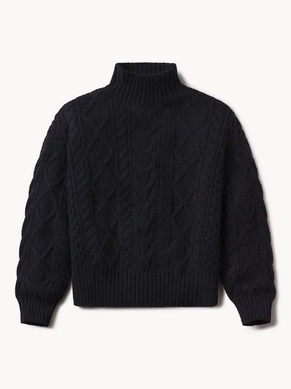 Dark Navy Highland Alpaca Cable Turtleneck
