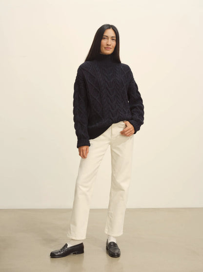 Dark Navy Highland Alpaca Cable Turtleneck