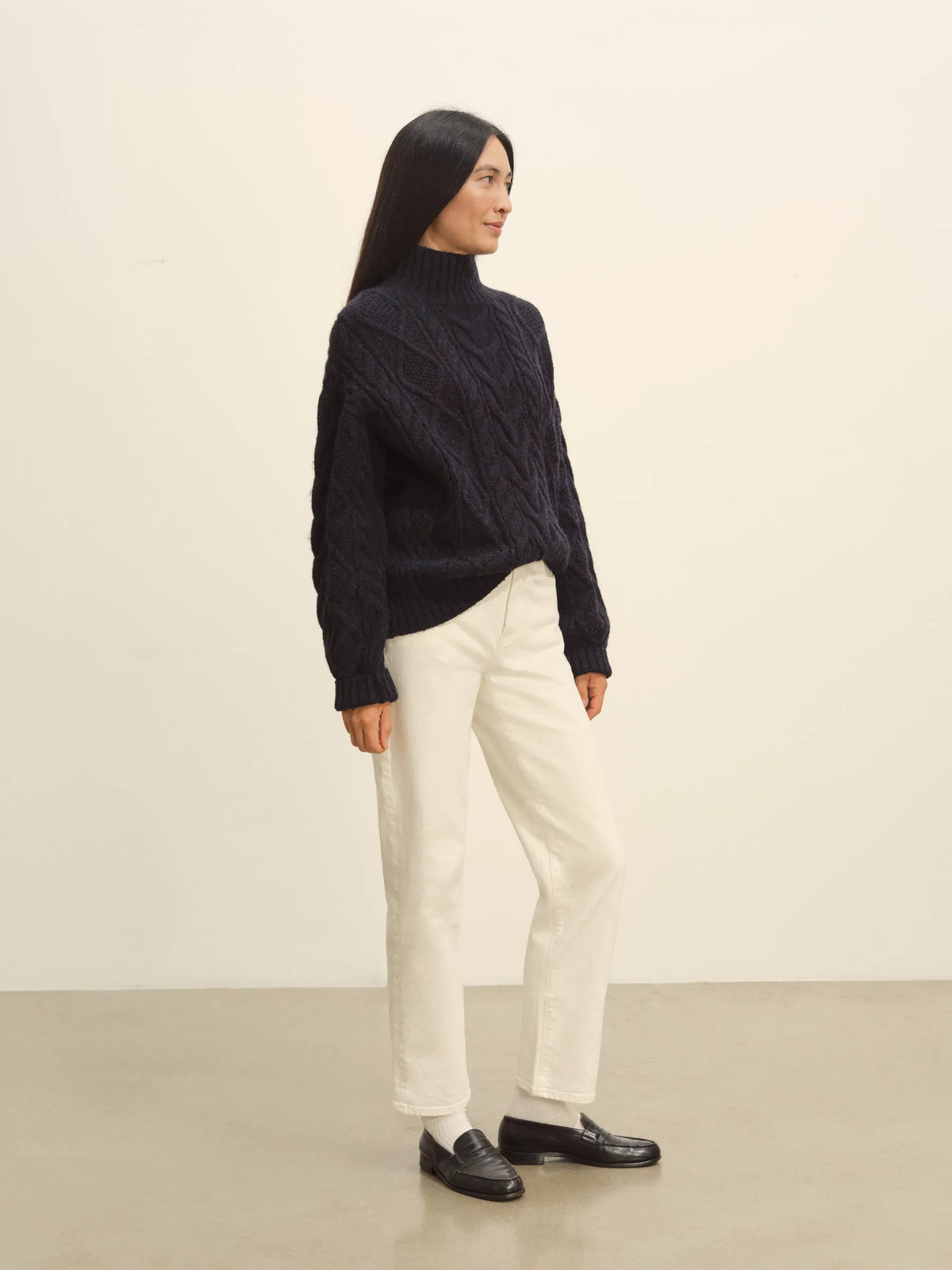 Dark Navy Highland Alpaca Cable Turtleneck